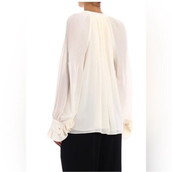 Tory Burch Meryl Ivory Pleated Bow Neckline
Chiffon Long Sleeve Blouse-jj16 - Picture 2 of 9